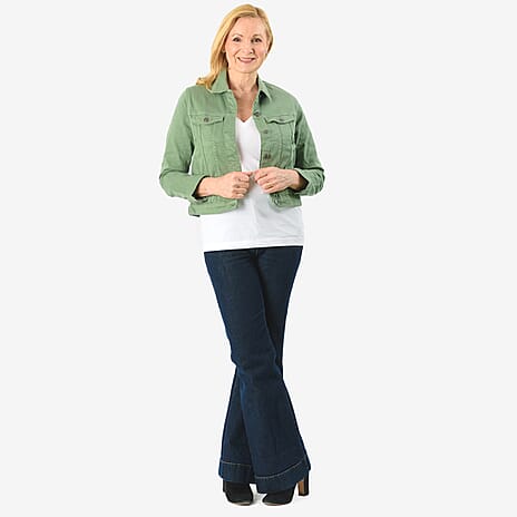 Tamsy Women Strech Twill Trucker Jacket (Size 22) - Green