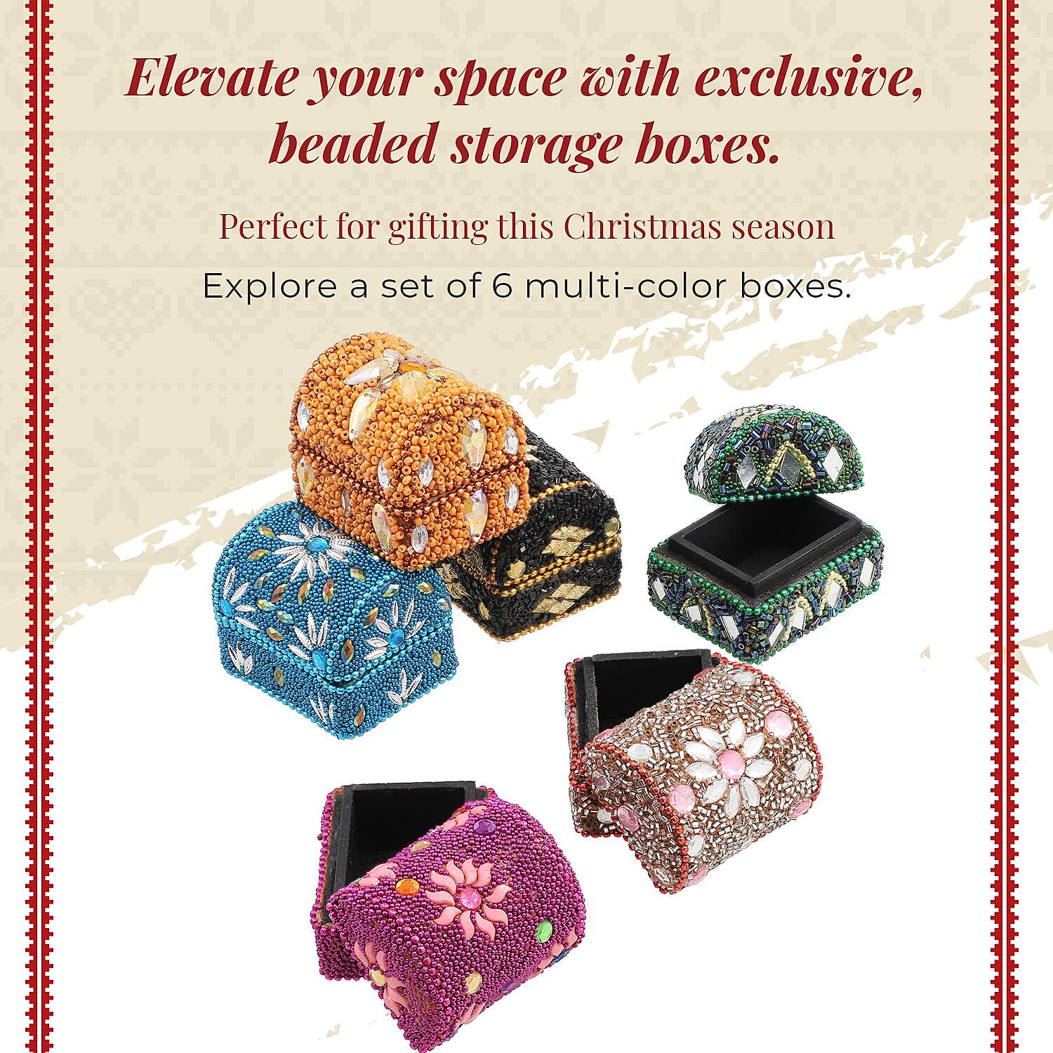 Set of 6 Handcrafted & Beaded Treasure Chest - Multi