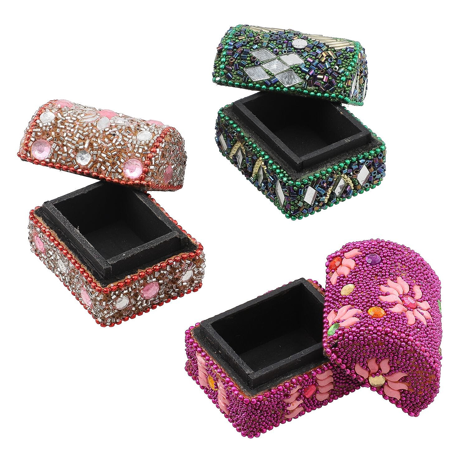 Set of 6 Handcrafted & Beaded Treasure Chest - Multi