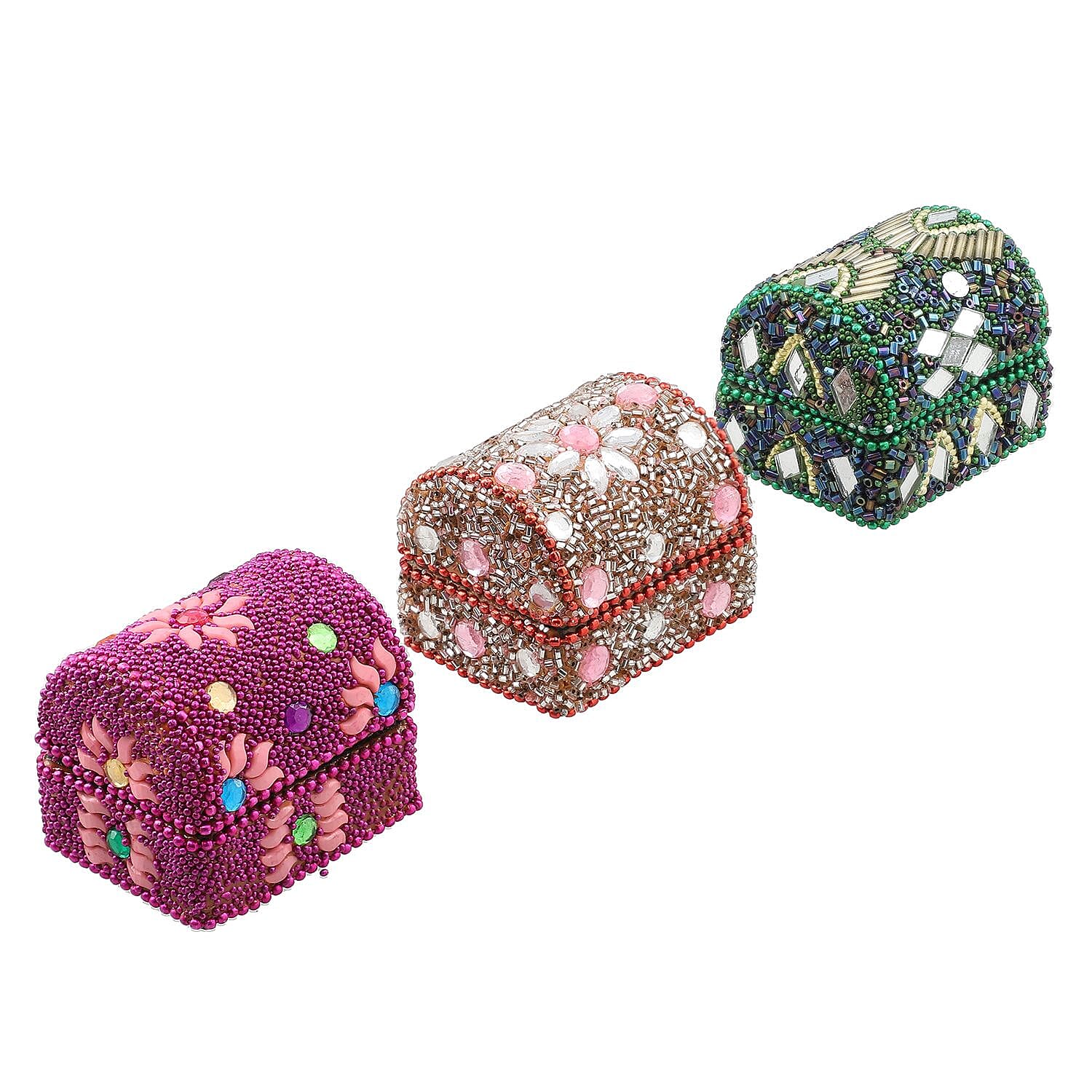 Set of 6 Handcrafted & Beaded Treasure Chest - Multi