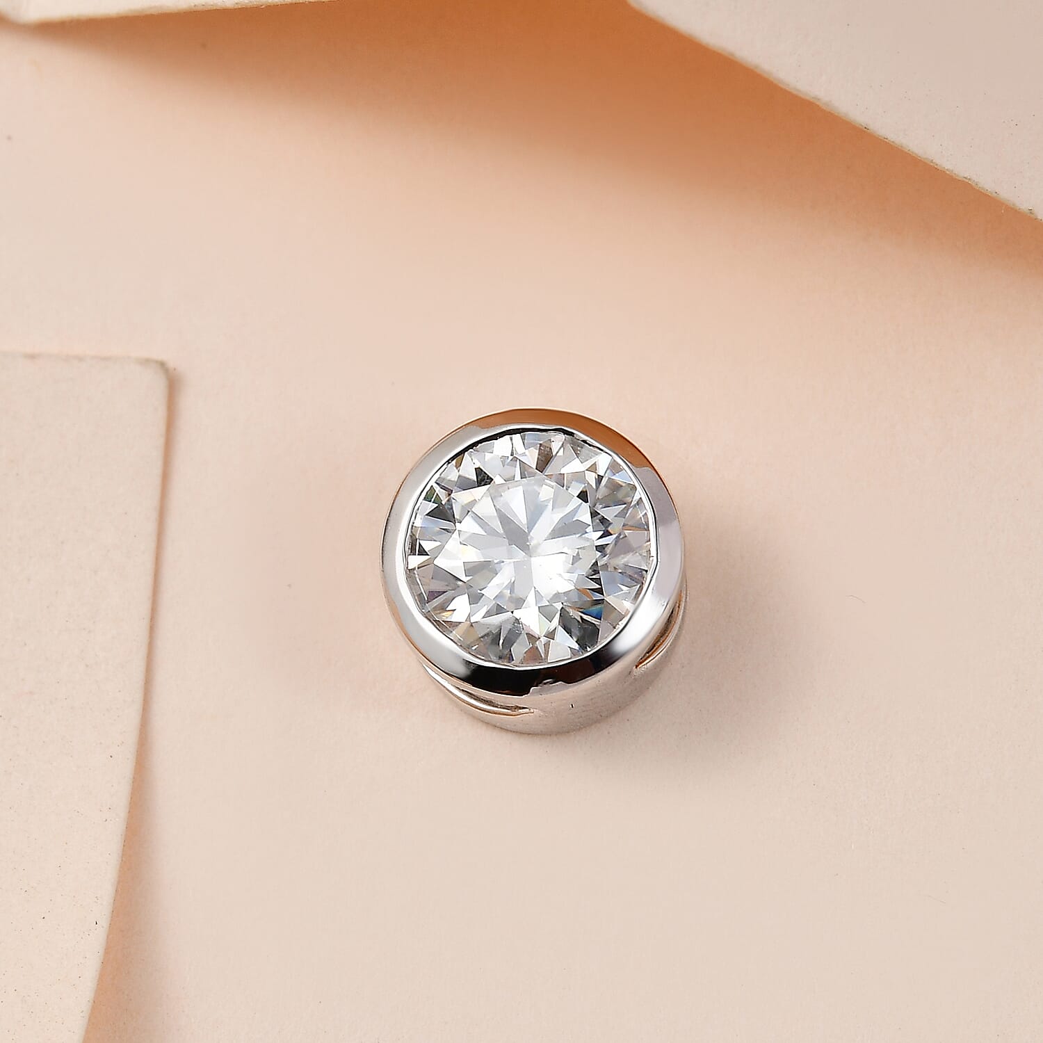 9K White Gold Moissanite Solitaire Circle Pendant 1.17 Ct