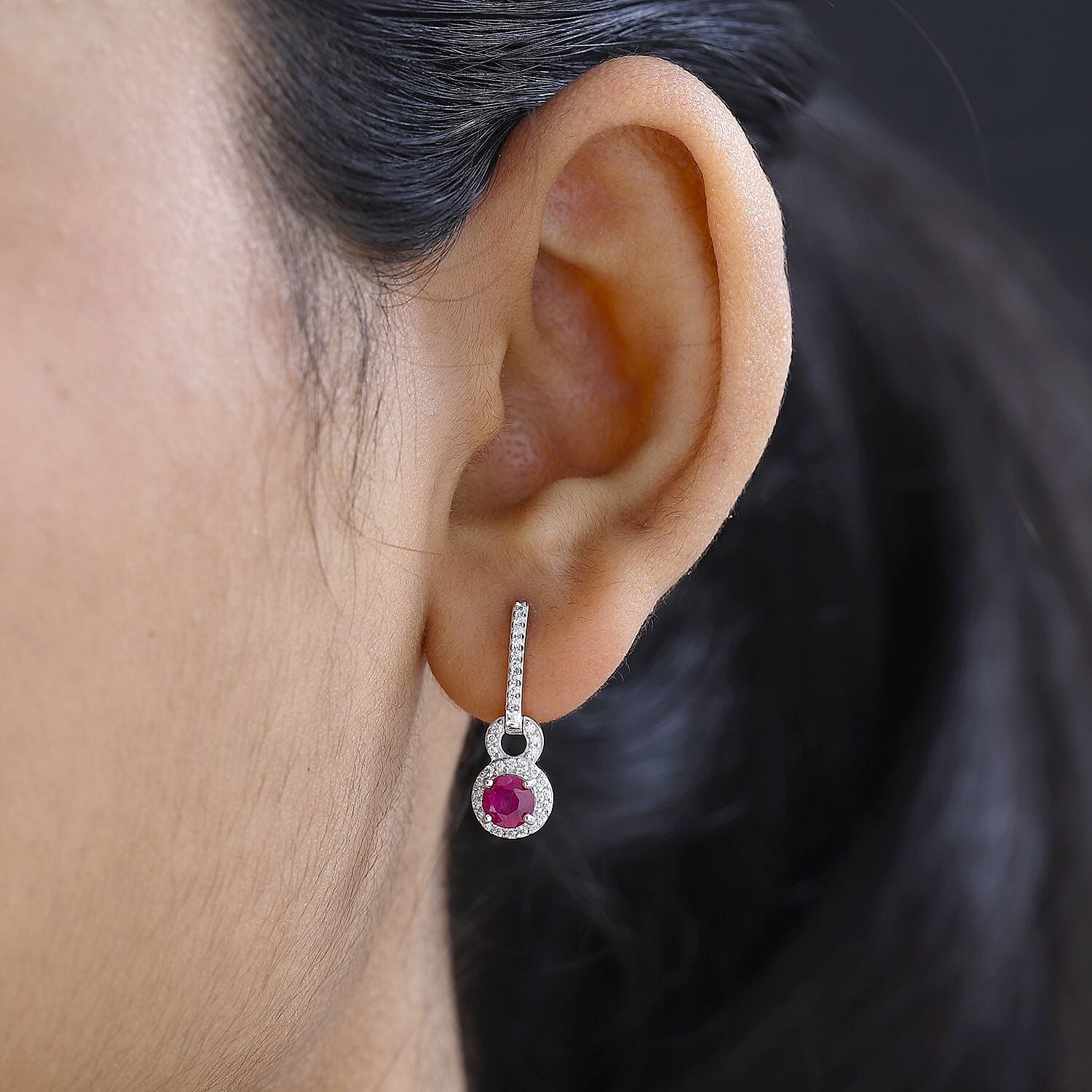 9K White Gold AA African Ruby , Moissanite Solitaire Stud Push Post Earring 1.82 ct, Gold Wt. 2.83 Gms 1.818 Ct.