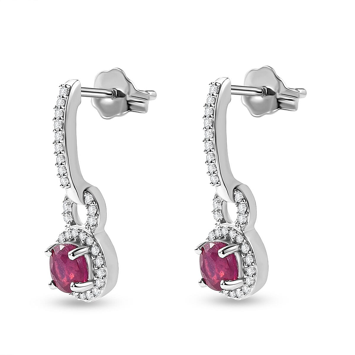 9K White Gold AA African Ruby , Moissanite Solitaire Stud Push Post Earring 1.82 ct, Gold Wt. 2.83 Gms 1.818 Ct.