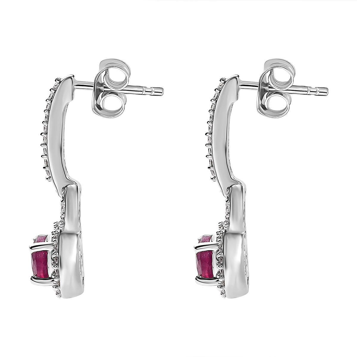 9K White Gold AA African Ruby , Moissanite Solitaire Stud Push Post Earring 1.82 ct, Gold Wt. 2.83 Gms 1.818 Ct.