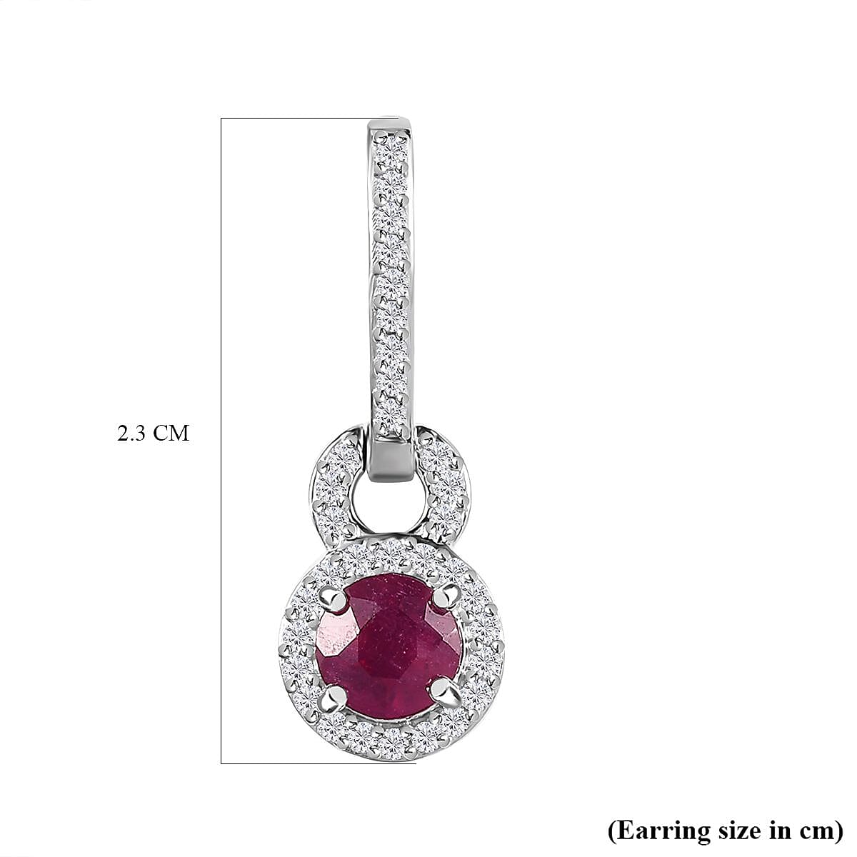 9K White Gold AA African Ruby , Moissanite Solitaire Stud Push Post Earring 1.82 ct, Gold Wt. 2.83 Gms 1.818 Ct.