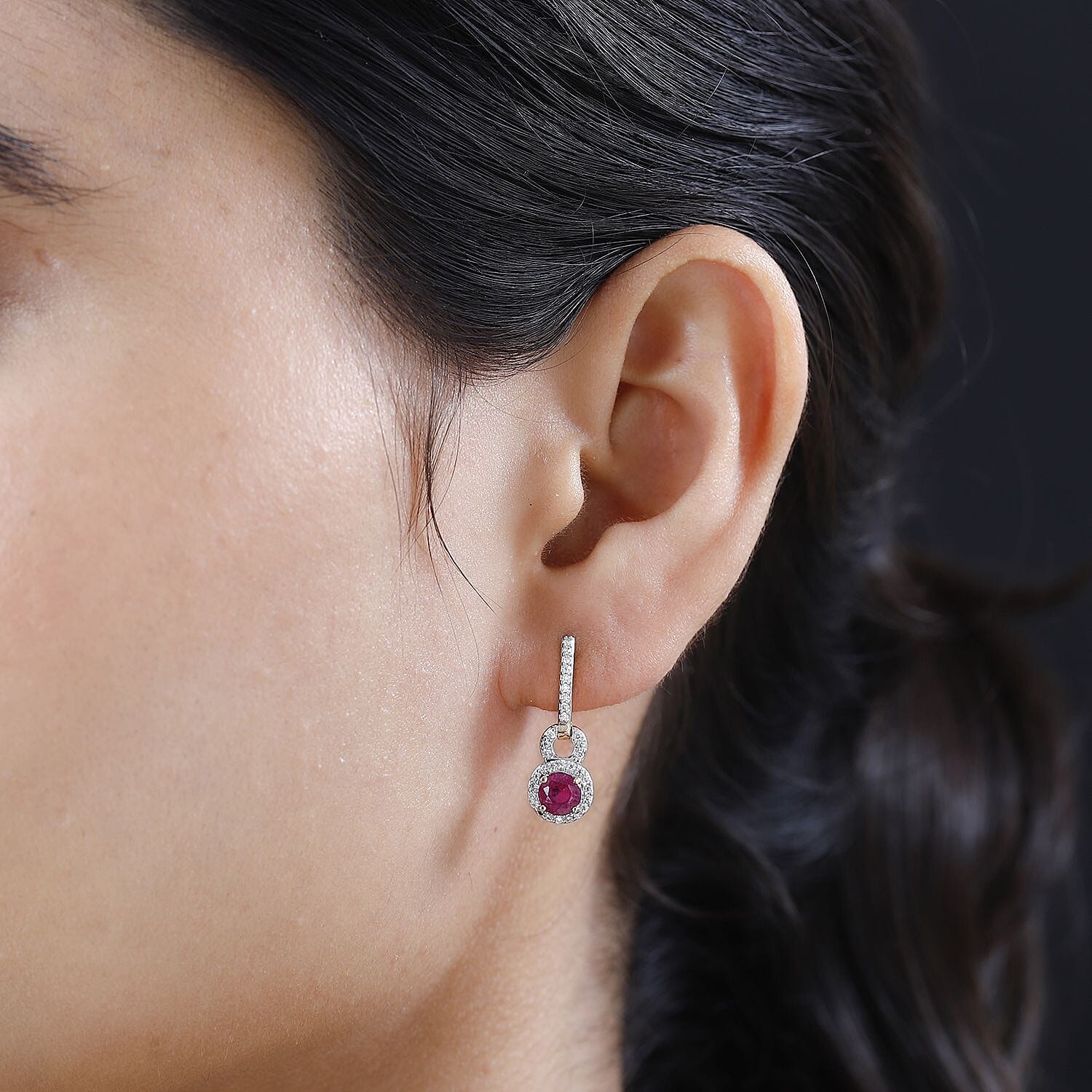 9K Yellow Gold African Ruby & Moissanite Earrings 1.82 Ct.