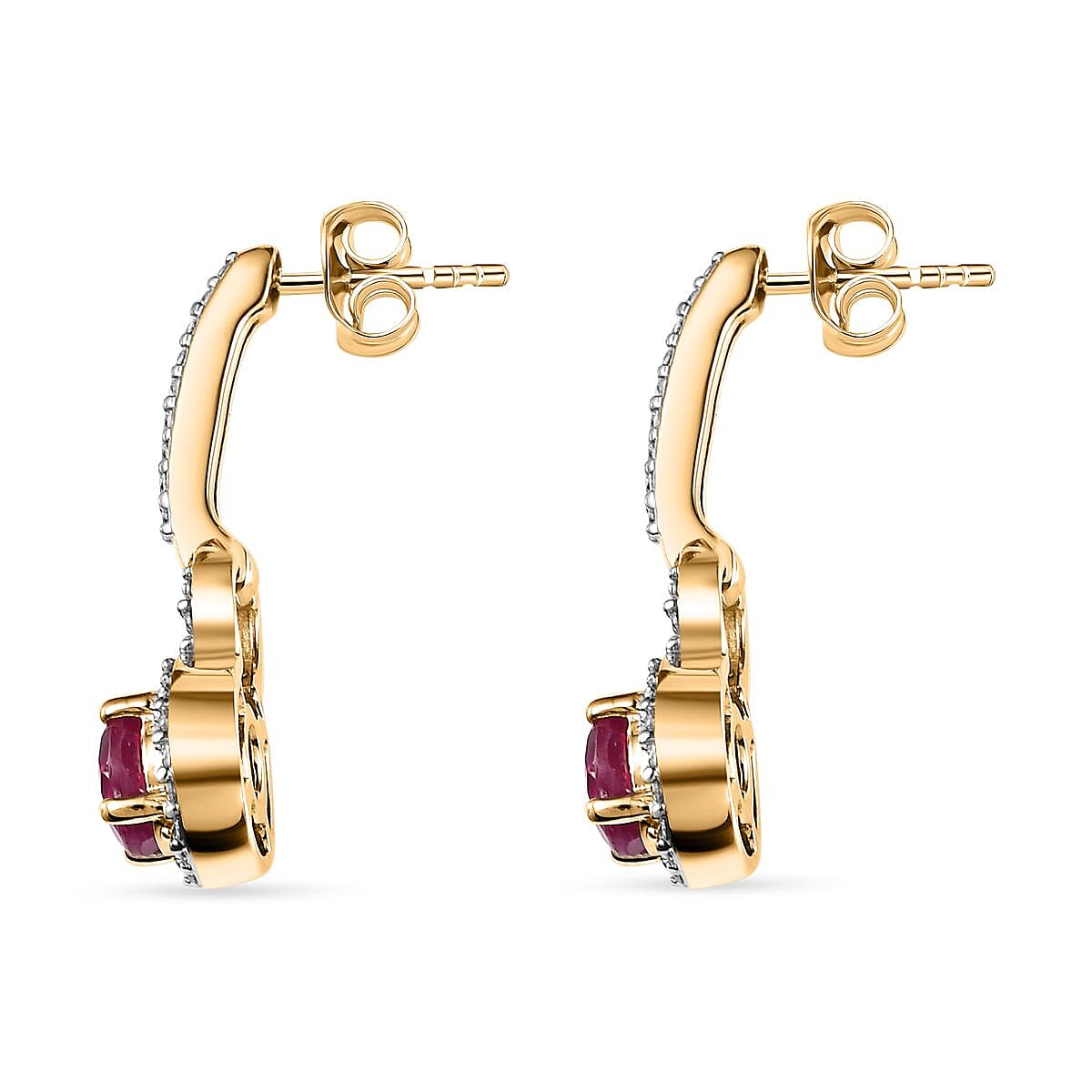 9K Yellow Gold African Ruby & Moissanite Earrings 1.82 Ct.