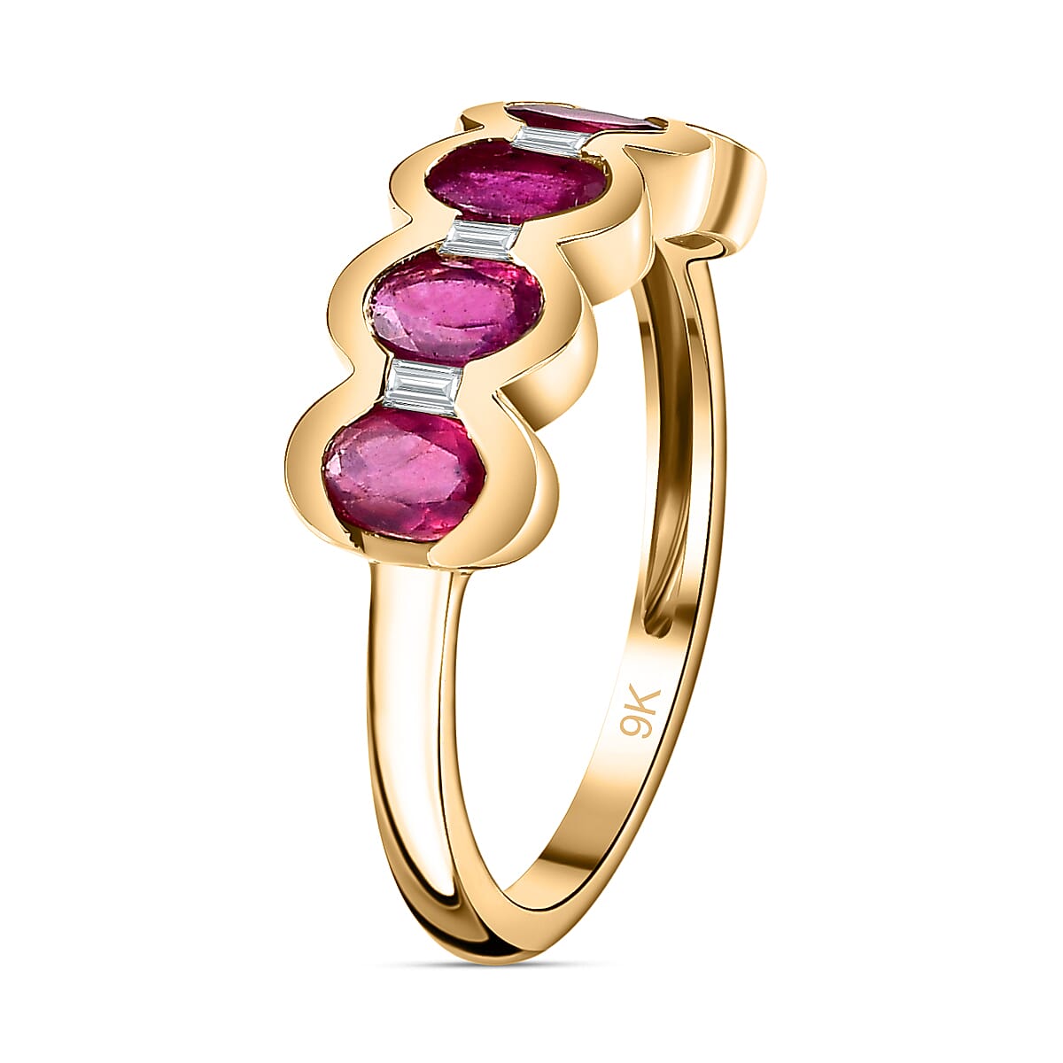 9K Yellow Gold African Ruby & Moissanite Band Ring 1.81 Ct