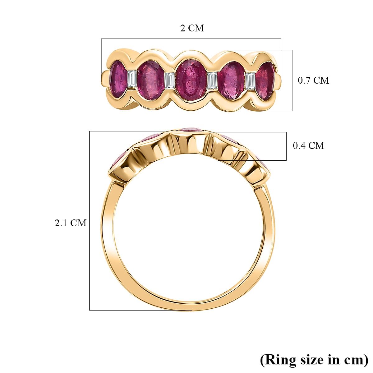 9K Yellow Gold African Ruby & Moissanite Band Ring 1.81 Ct