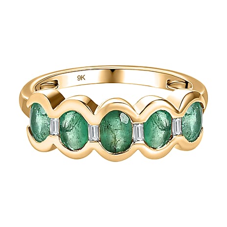 9K Yellow Gold Emerald & Moissanite Band Ring 1.15 Ct 9K Yellow Gold Emerald & Moissanite Band Ring 1.15 Ct