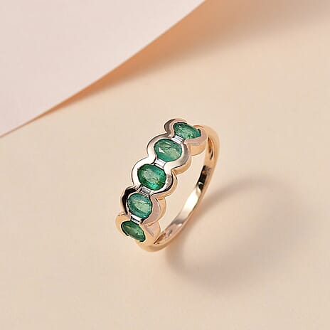 9K Yellow Gold Emerald & Moissanite Band Ring 1.15 Ct