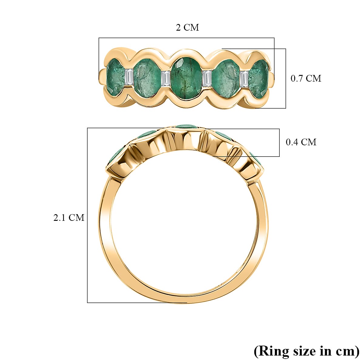 9K Yellow Gold Emerald & Moissanite Band Ring 1.15 Ct