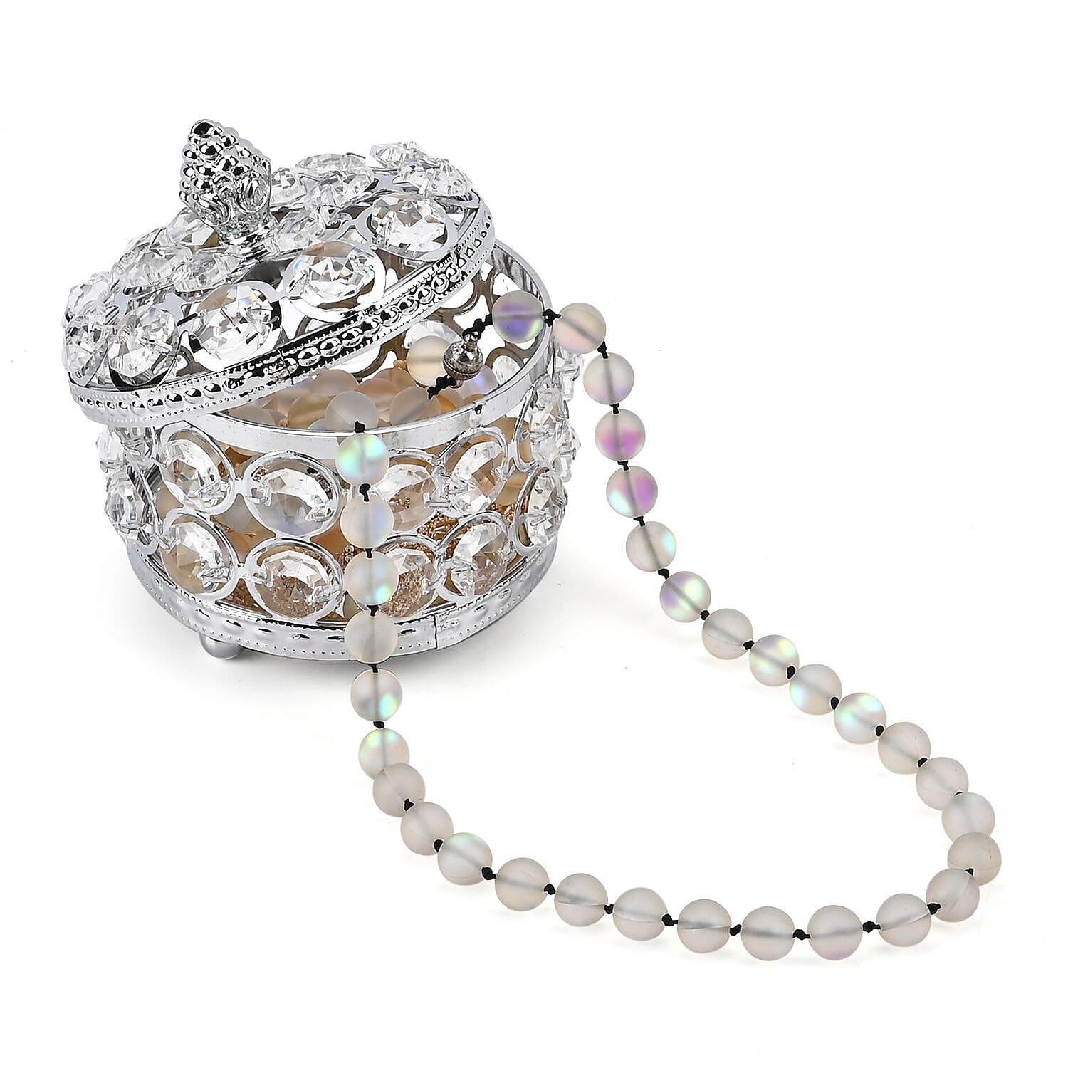 Round Crystal Studded Trinket Box (Size 10x10x9 cm) - Silver