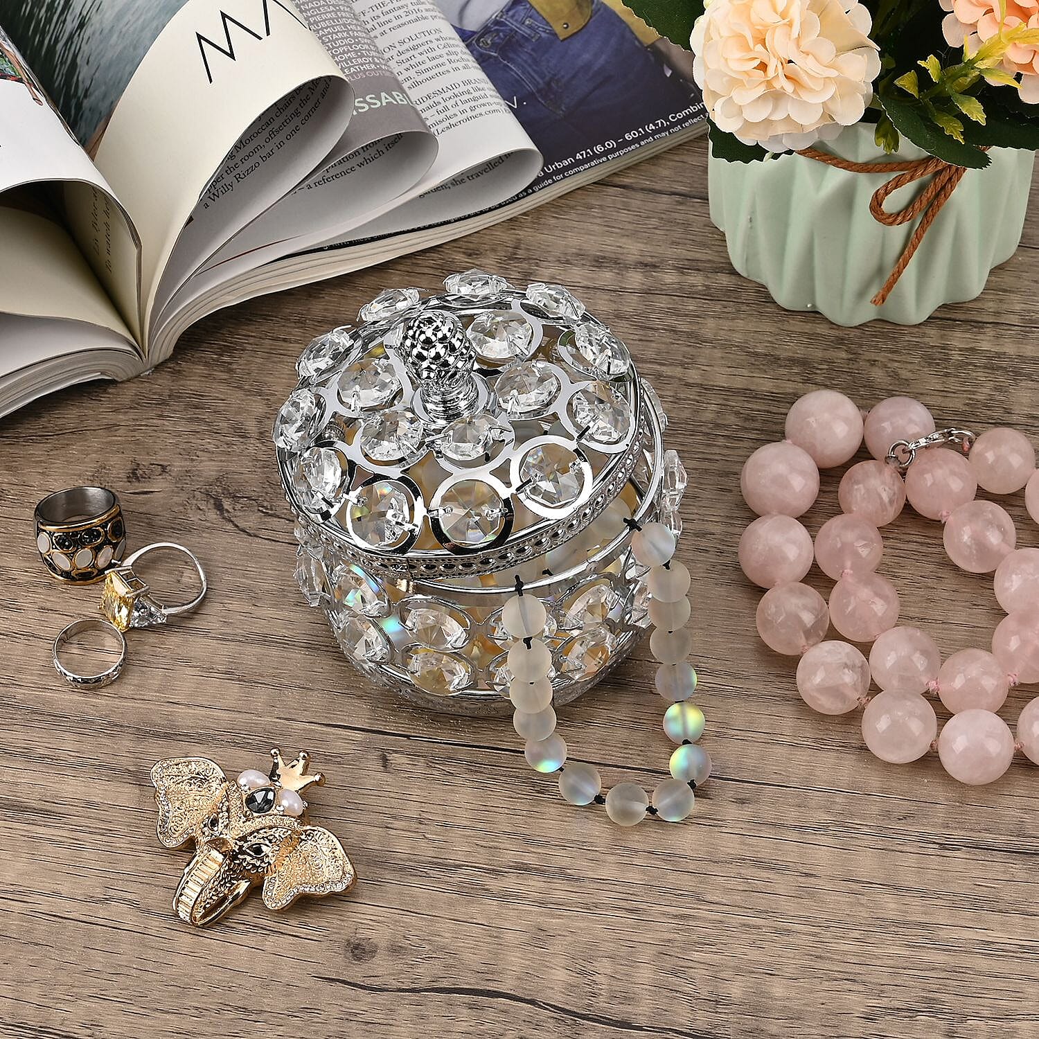 Round Crystal Studded Trinket Box (Size 10x10x9 cm) - Silver