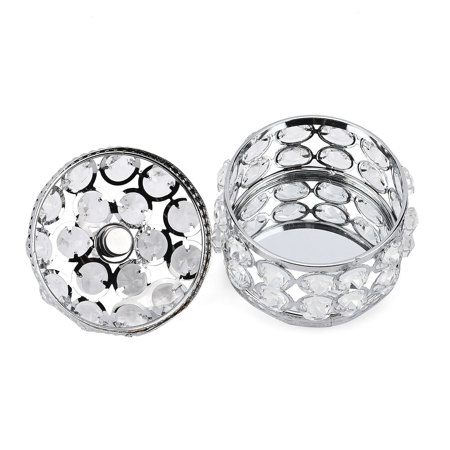 Round Crystal Studded Trinket Box (Size 10x10x9 cm) - Silver