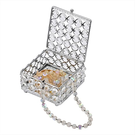 Square Crystal Studded Trinket Box (Size 10x10x9 cm) - Silver