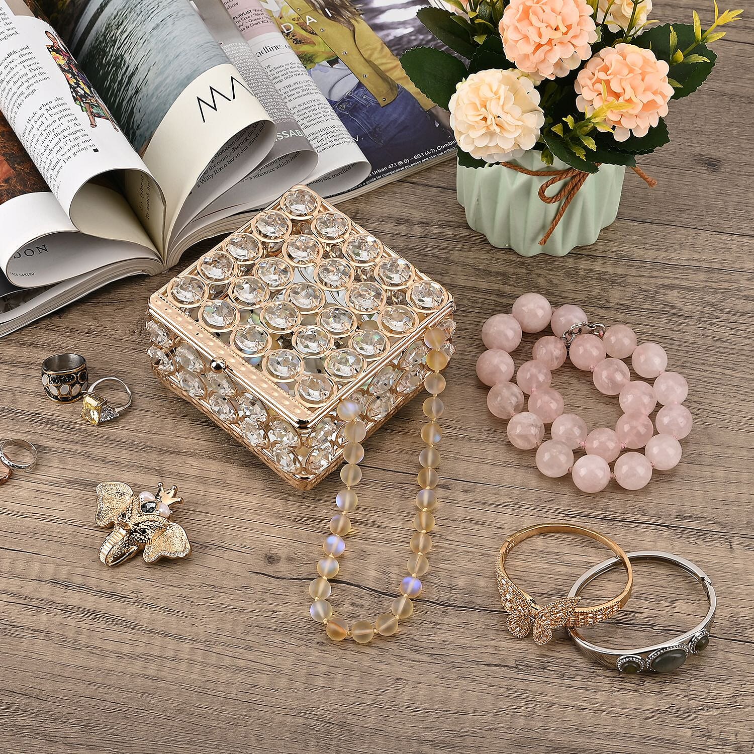 Square Crystal Studded Trinket Box (Size 10x10x9 cm) - Gold