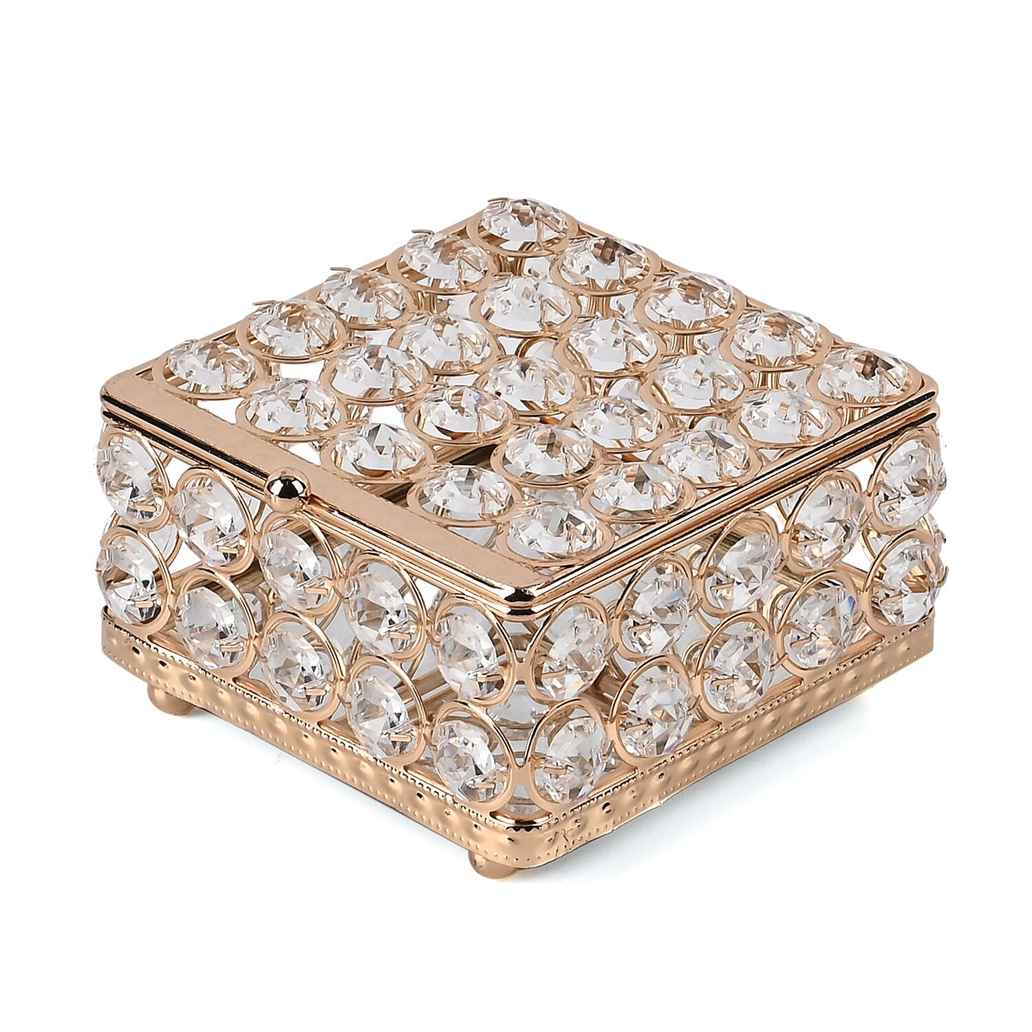 Square Crystal Studded Trinket Box (Size 10x10x9 cm) - Gold