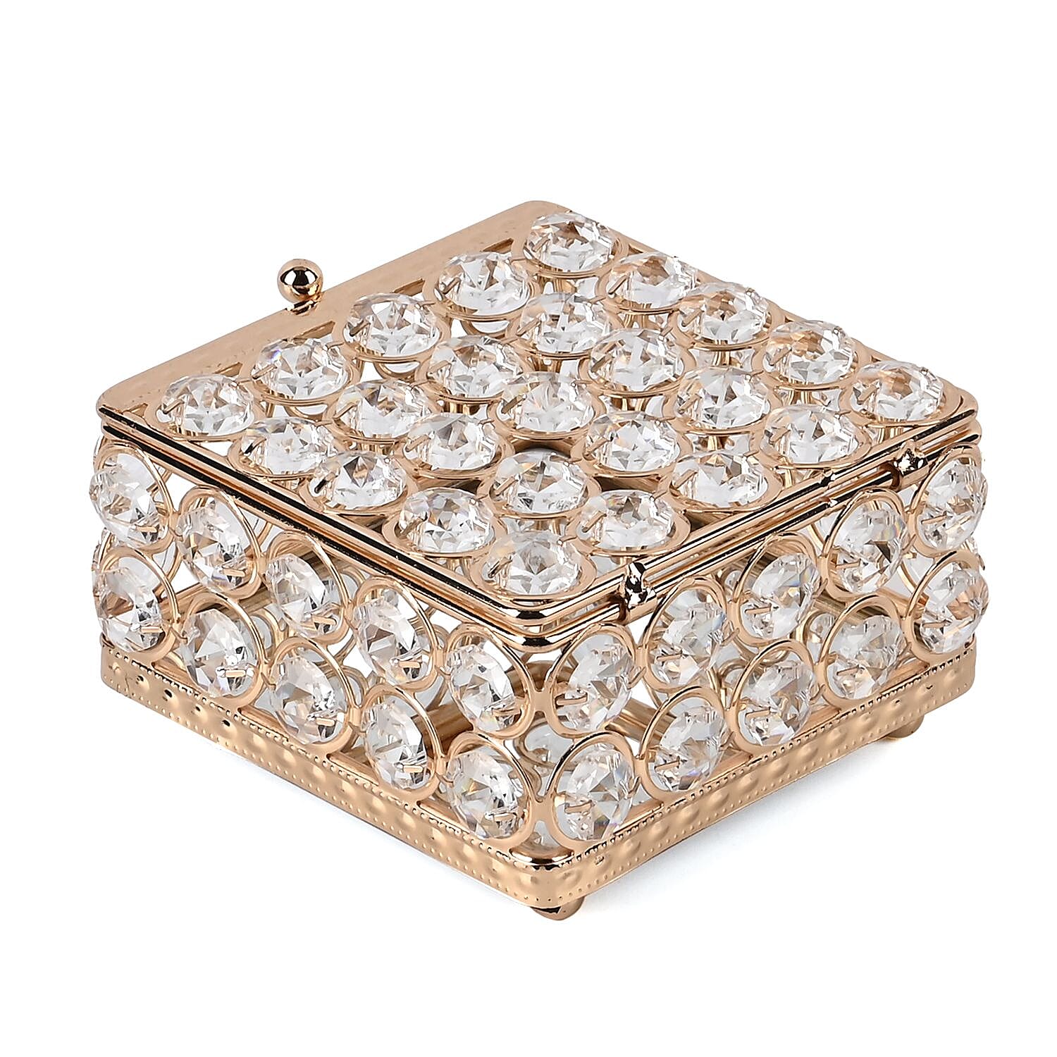Square Crystal Studded Trinket Box (Size 10x10x9 cm) - Gold