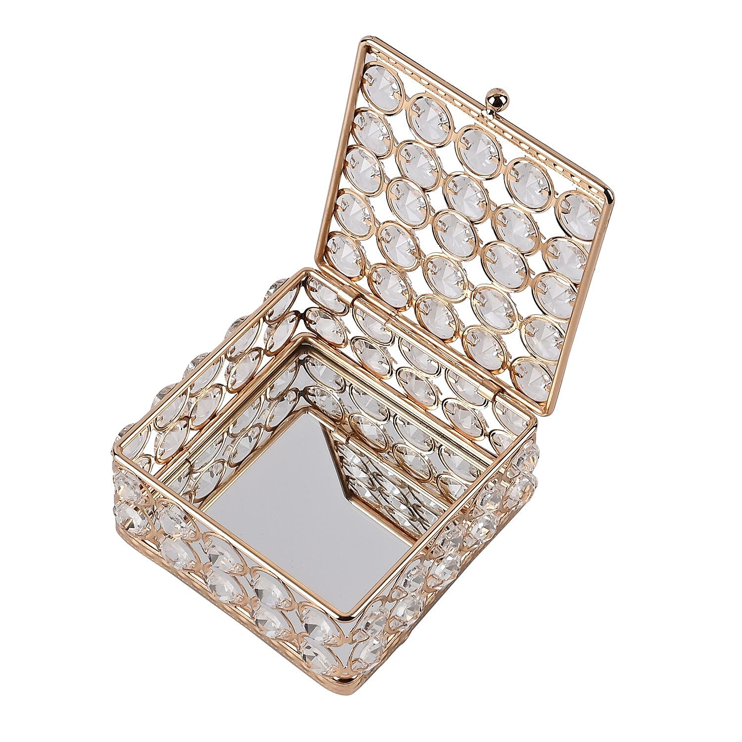 Square Crystal Studded Trinket Box (Size 10x10x9 cm) - Gold