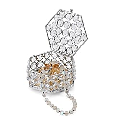 Hexagon Crystal Studded Trinket Box (Size 10x10x9 cm) - Silver