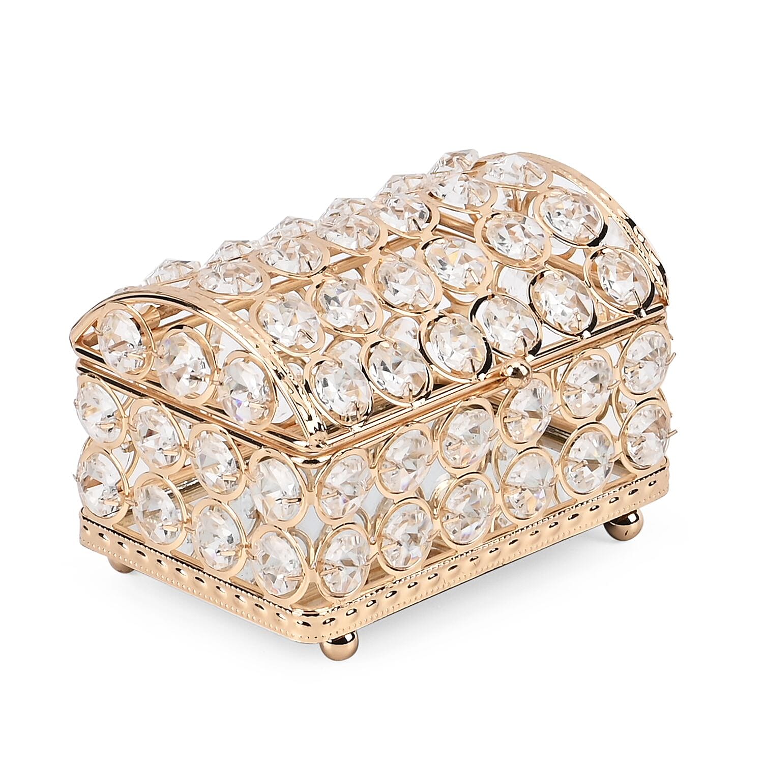 Exquisite Arch Design Sparkling Crystal Jewellery Box With a Gorgeous Mirrored Base (Size 13x9x8 cm) - Gold