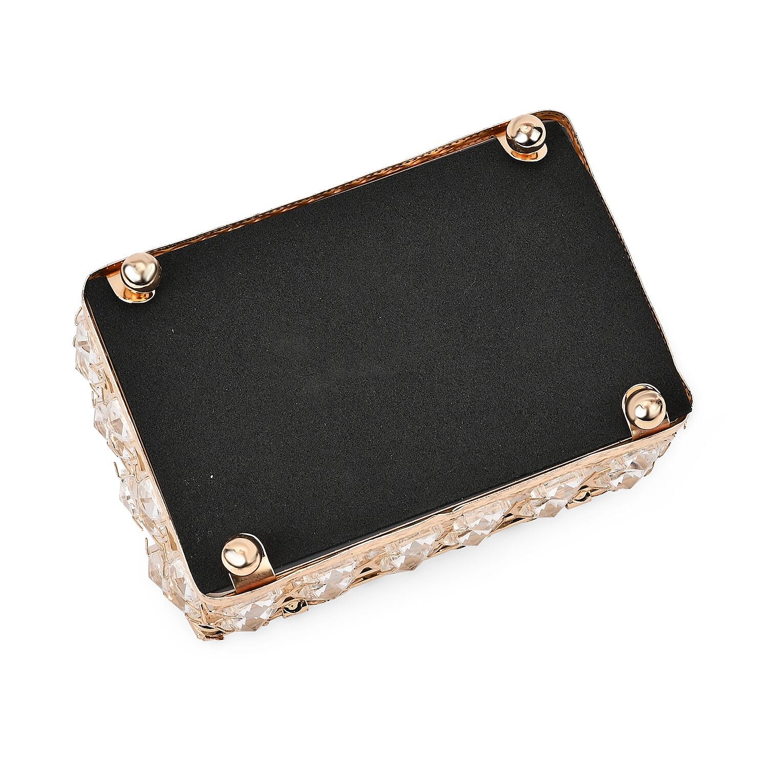 Exquisite Arch Design Sparkling Crystal Jewellery Box With a Gorgeous Mirrored Base (Size 13x9x8 cm) - Gold