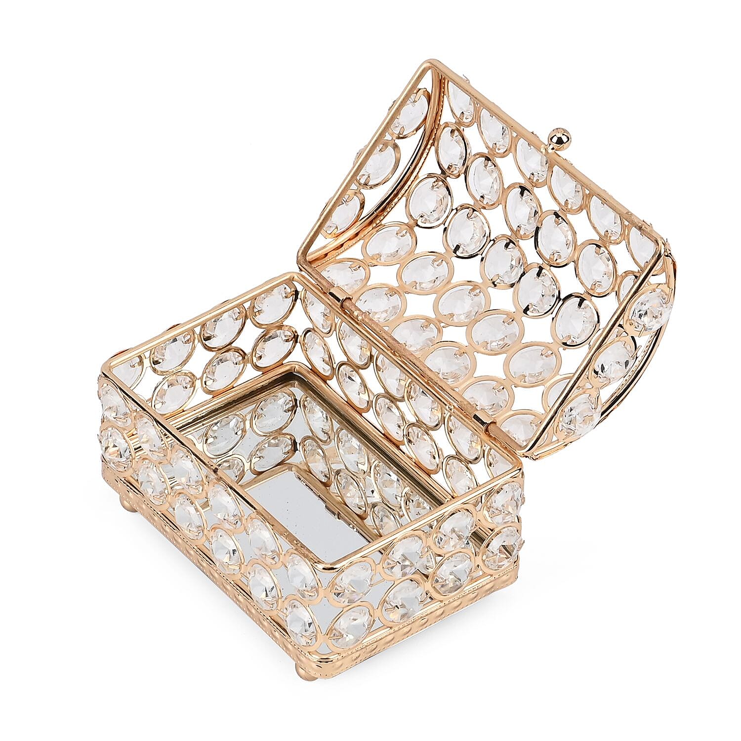 Exquisite Arch Design Sparkling Crystal Jewellery Box With a Gorgeous Mirrored Base (Size 13x9x8 cm) - Gold