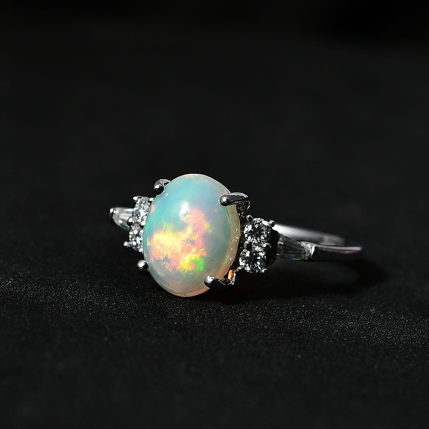 9K White Gold  Ethiopian Welo Opal, Moissanite Ring 1.50 ct,  Gold Wt. 2.2 Gms