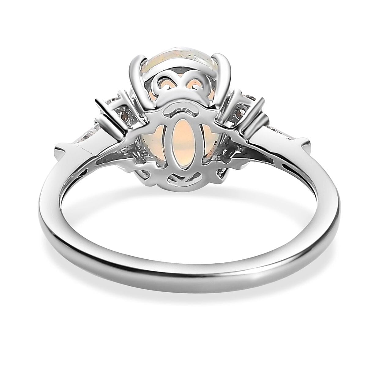 9K White Gold  Ethiopian Welo Opal, Moissanite Ring 1.50 ct,  Gold Wt. 2.2 Gms