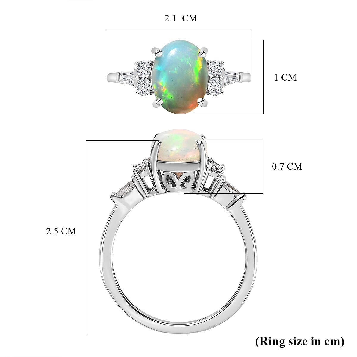 9K White Gold  Ethiopian Welo Opal, Moissanite Ring 1.50 ct,  Gold Wt. 2.2 Gms