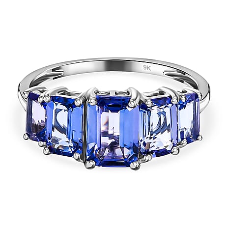9K White Gold Tanzanite 5 Stone Ring 2.73 Ct.