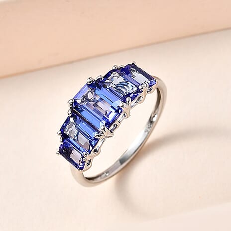 9K White Gold Tanzanite 5 Stone Ring 2.73 Ct.