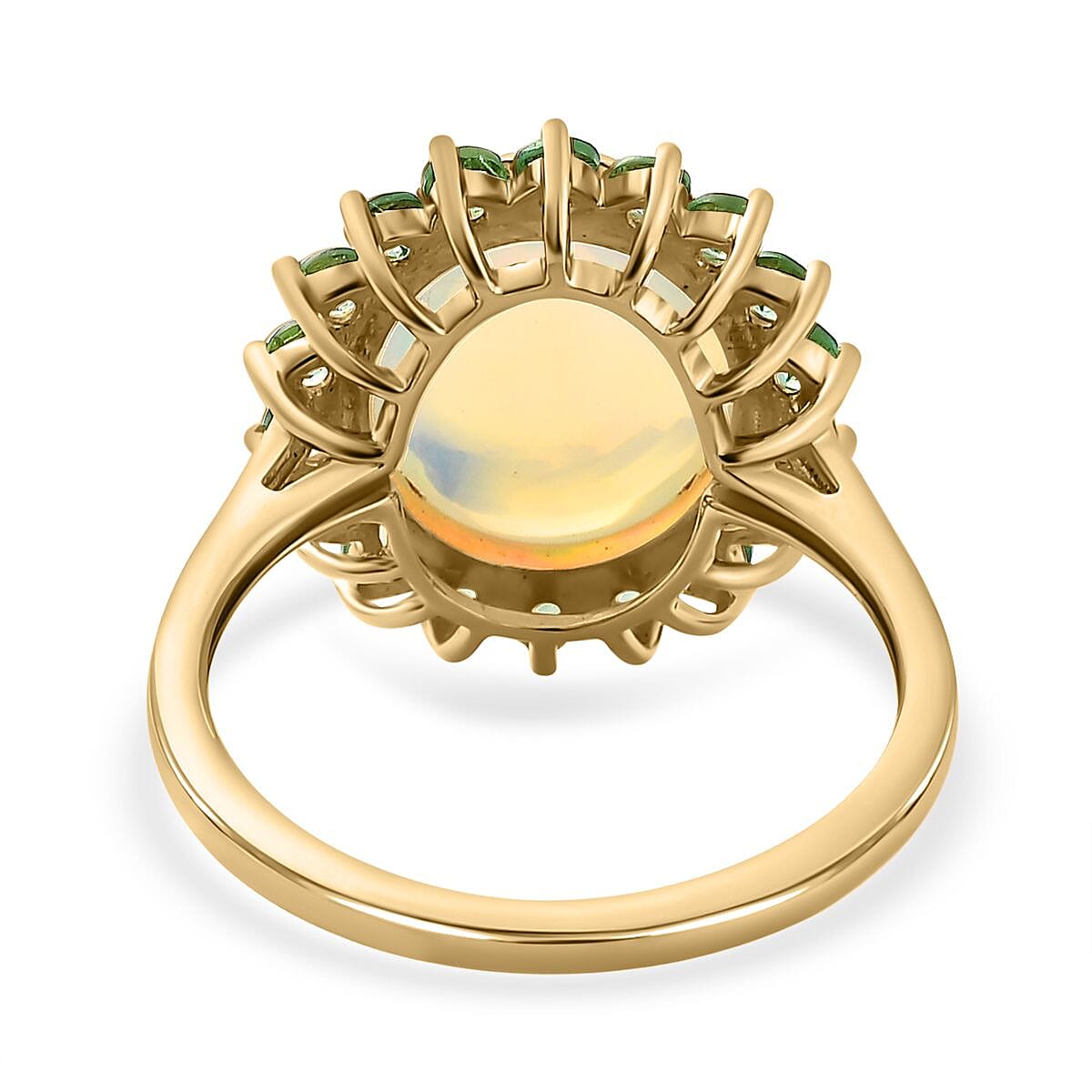 9K Yellow Gold Ethiopian Welo Opal & Tsavorite Garnet Ring 3.51 Ct.