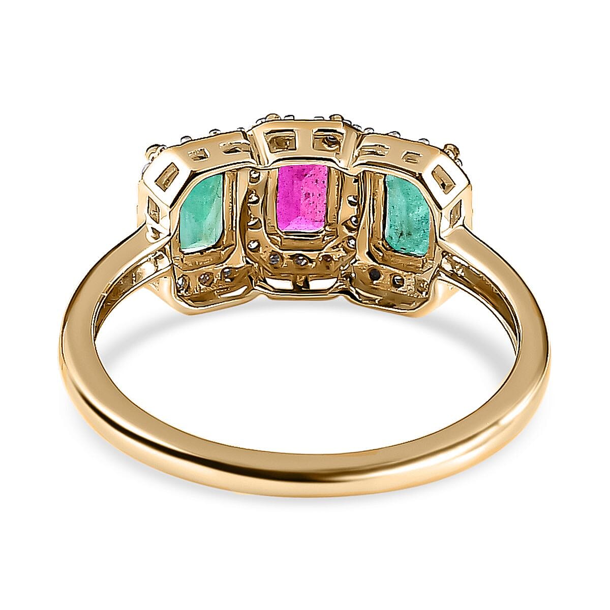 9K Yellow Gold African Ruby, Emerald & Moissanite Ring 1.37 Ct
