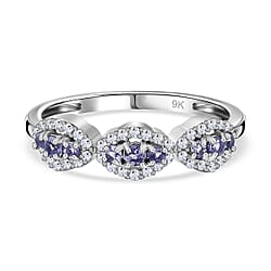 9K Gold  AA   Tanzanite,  Moissanite  Main Stone With Side Stone Ring  