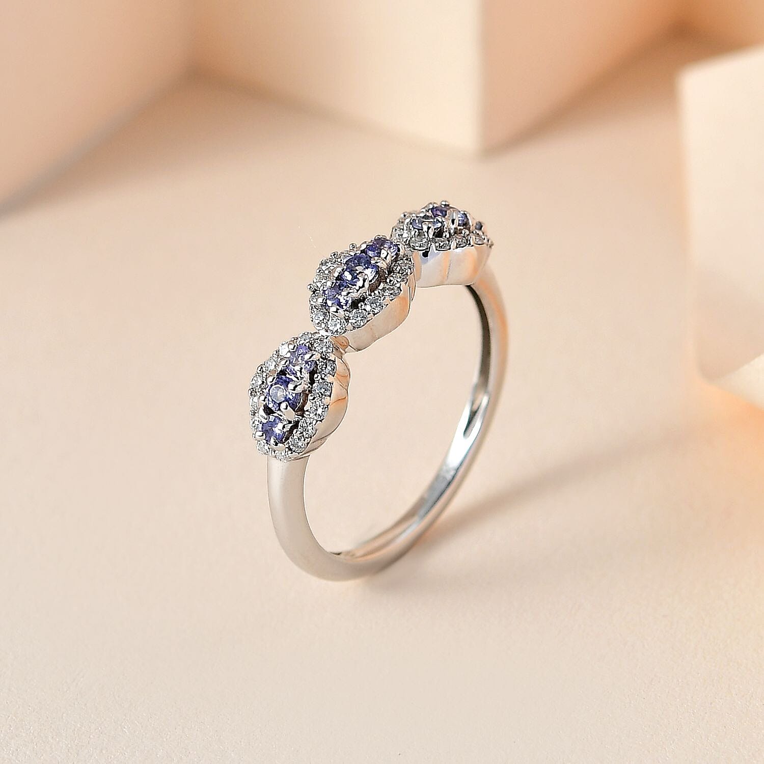 9K Gold  AA   Tanzanite,  Moissanite  Main Stone With Side Stone Ring  