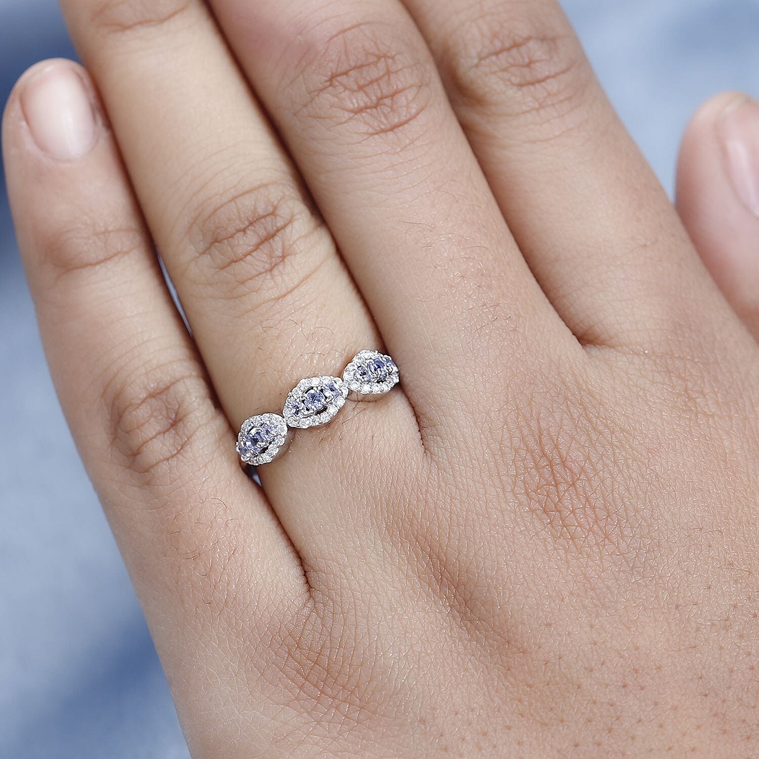 9K Gold  AA   Tanzanite,  Moissanite  Main Stone With Side Stone Ring  