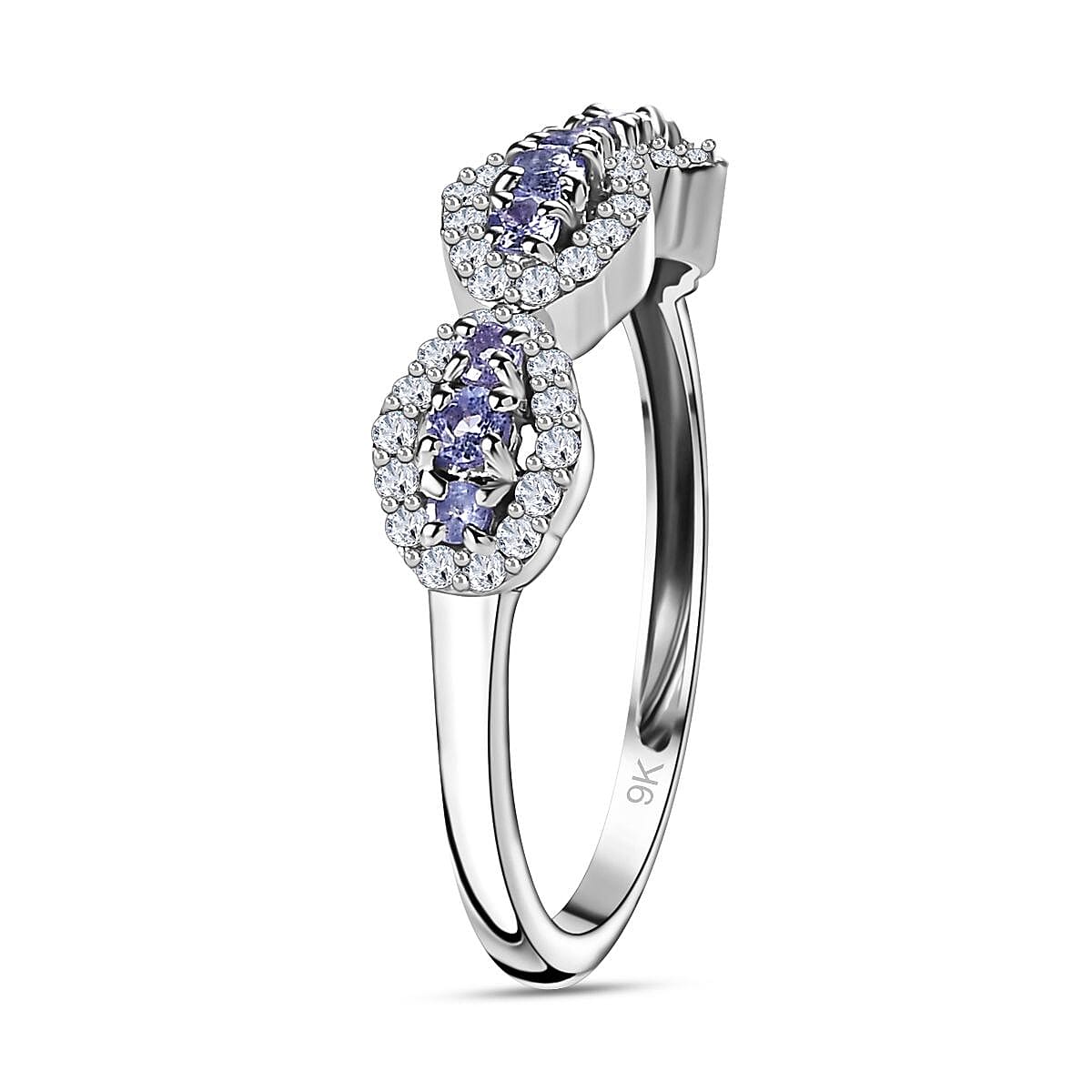 9K Gold  AA   Tanzanite,  Moissanite  Main Stone With Side Stone Ring  