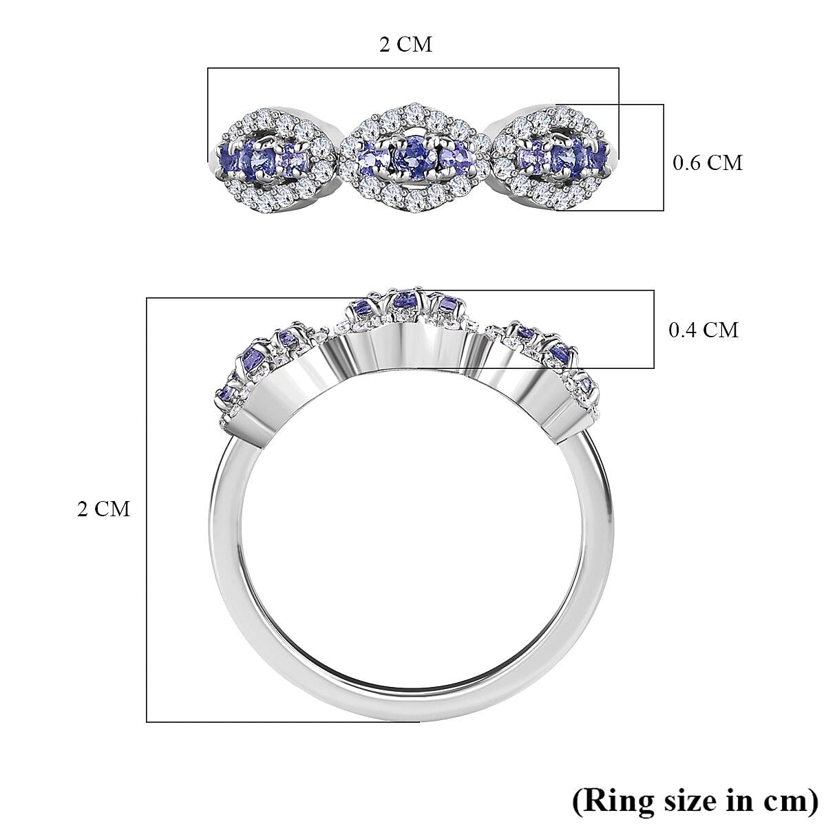 9K Gold  AA   Tanzanite,  Moissanite  Main Stone With Side Stone Ring  