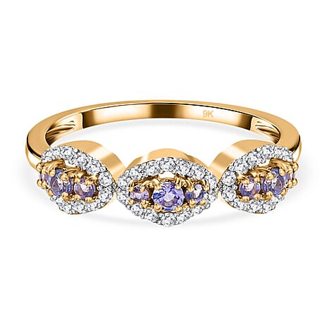 9K Yellow Gold  AA   Tanzanite ,  Moissanite  Main Stone With Side Stone Ring 0.42 ct,  Gold Wt. 1.66 Gms  0.420  Ct.