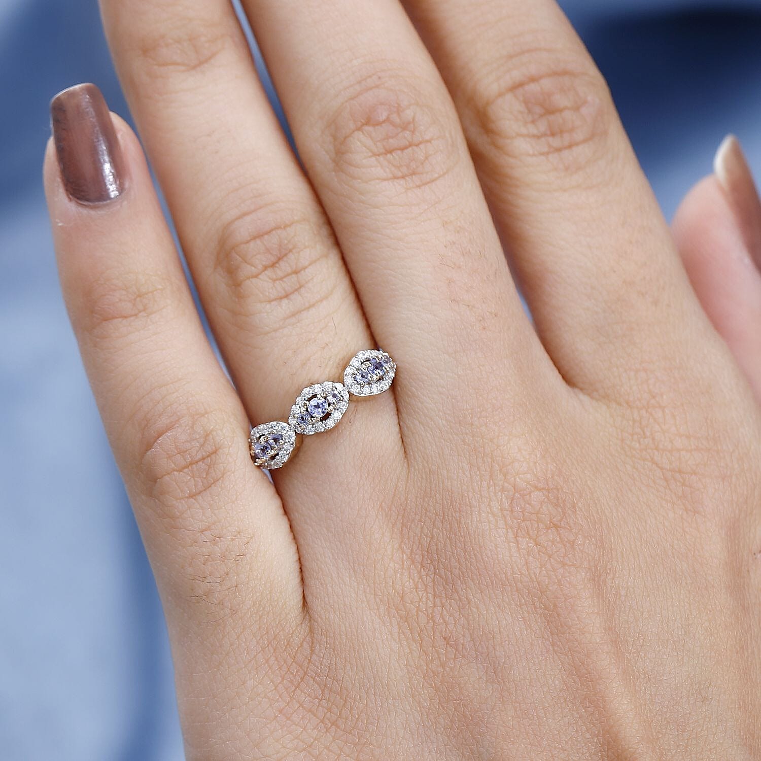 9K Gold  AA   Tanzanite,  Moissanite  Main Stone With Side Stone Ring  