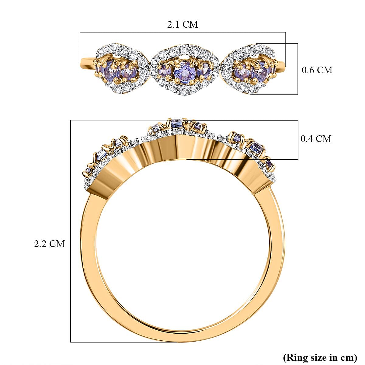 9K Gold  AA   Tanzanite,  Moissanite  Main Stone With Side Stone Ring  
