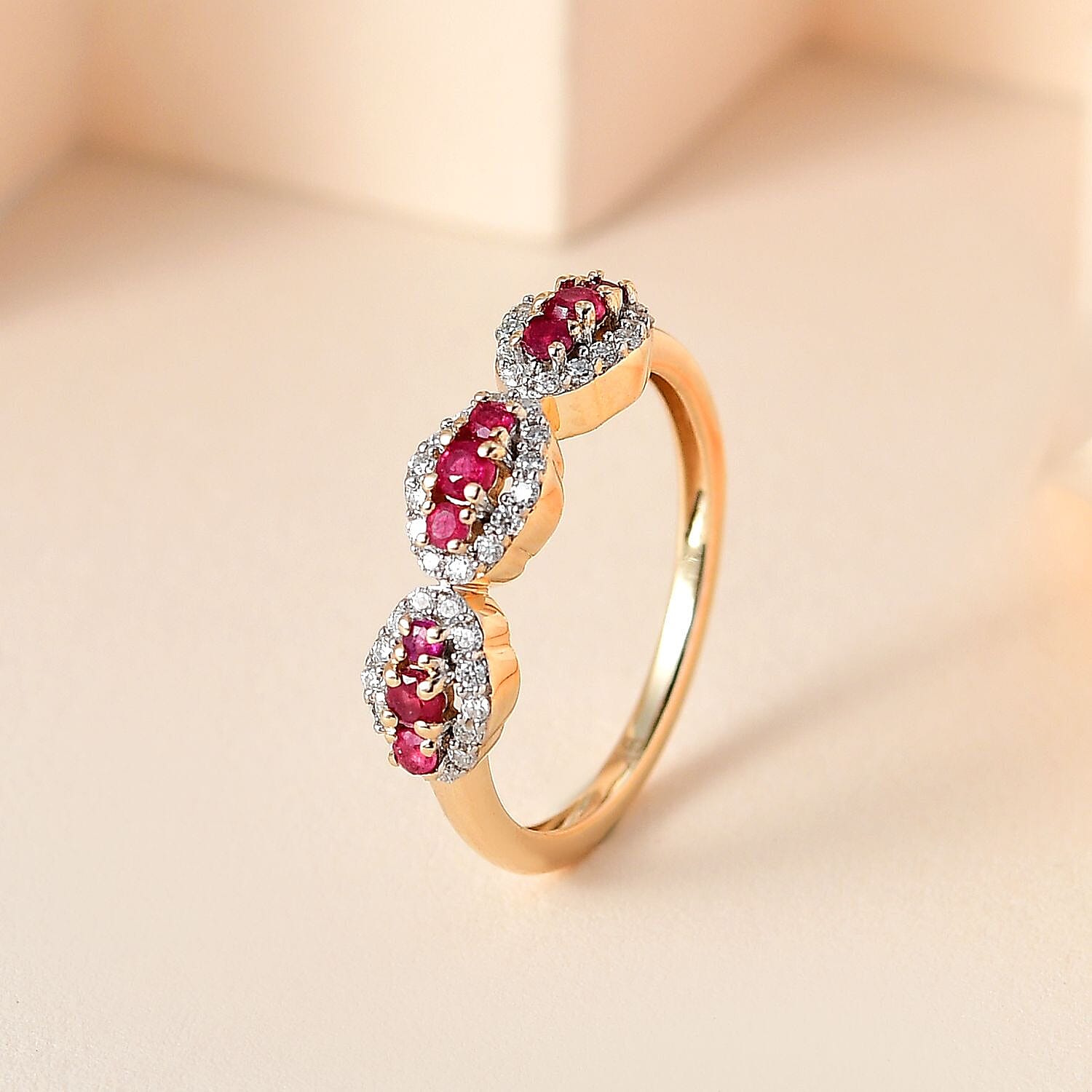 9K Yellow Gold African Ruby & Moissanite Ring