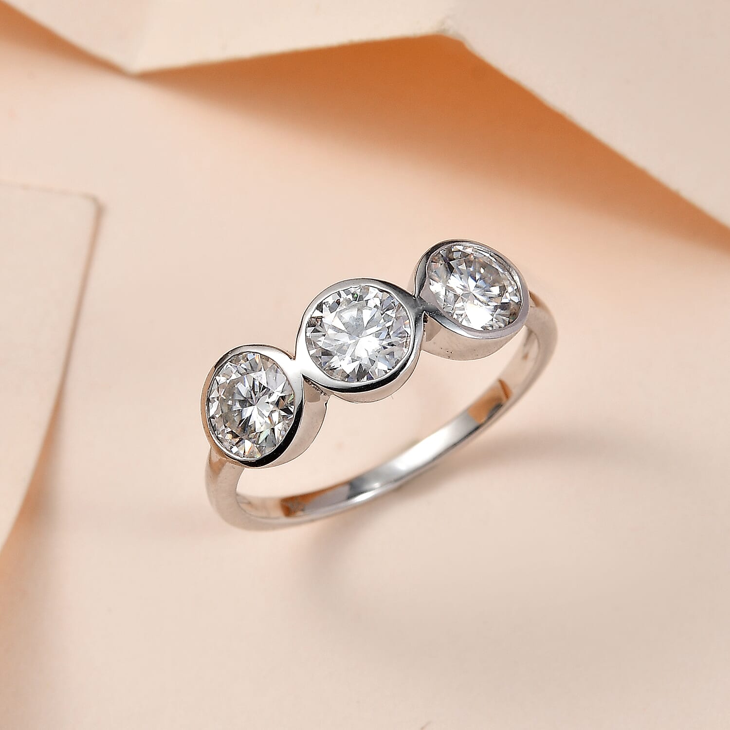 9K Gold Moissanite 3 Stone Ring