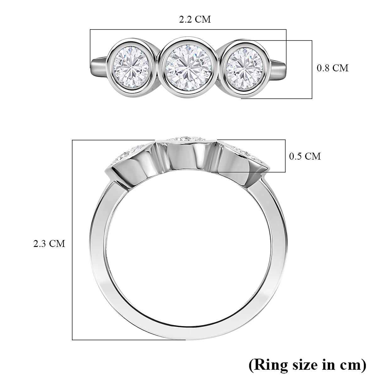 9K Gold Moissanite 3 Stone Ring