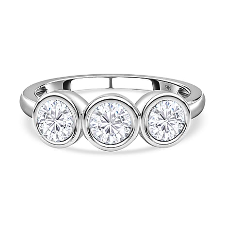 9K White Gold Moissanite 3 Stone Ring 1.28 Ct.