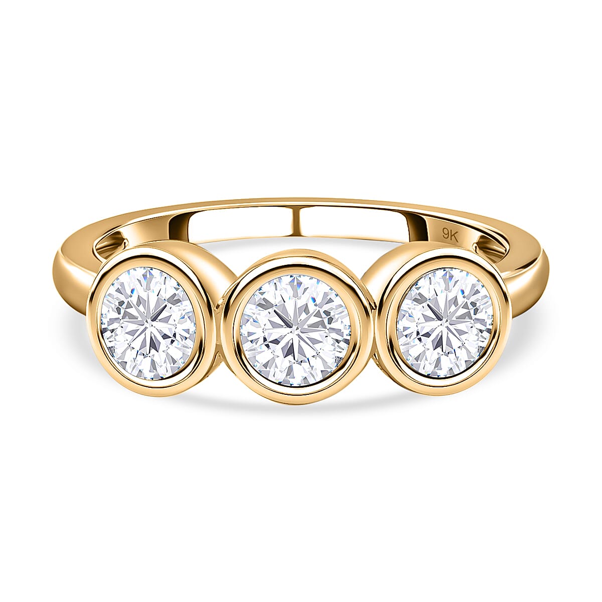 9K Gold Moissanite 3 Stone Ring