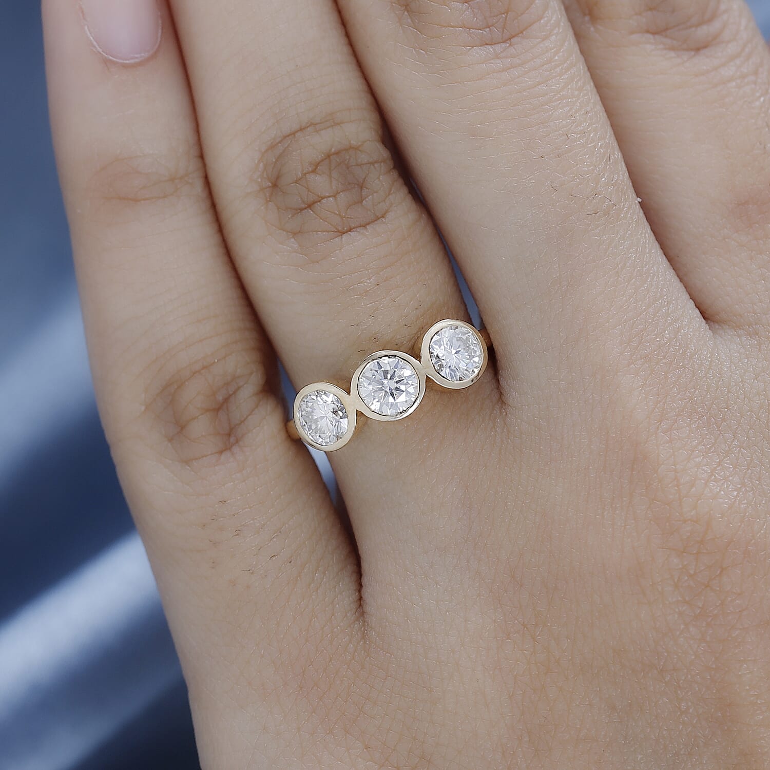 9K Gold Moissanite 3 Stone Ring