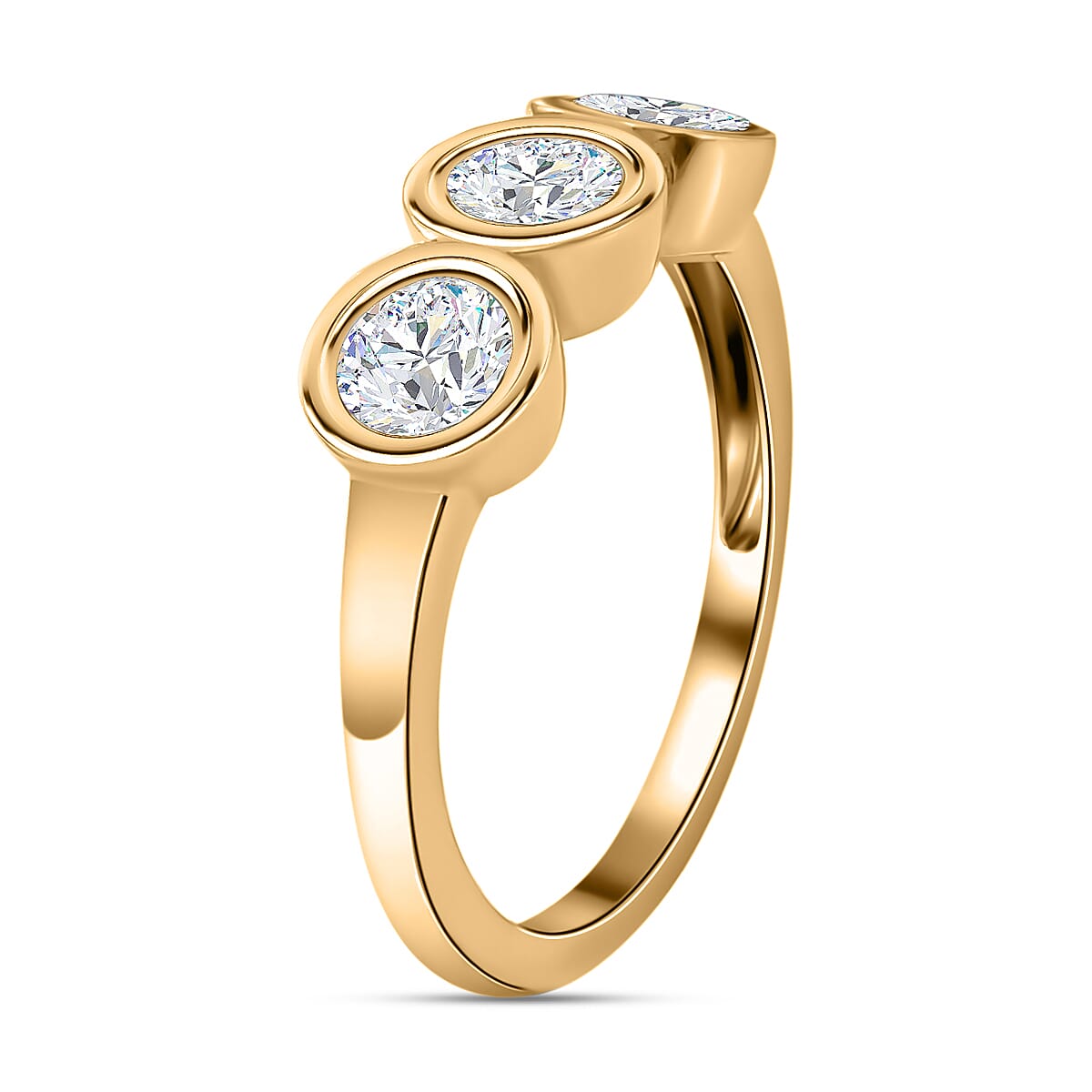 9K Gold Moissanite 3 Stone Ring